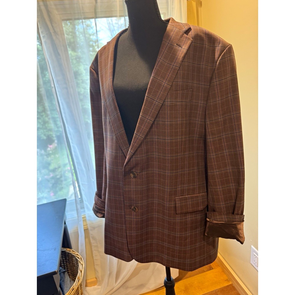 Vintage Stafford Men's Women's Brown/Blue Plaid Button Tuxedo Blazer XL